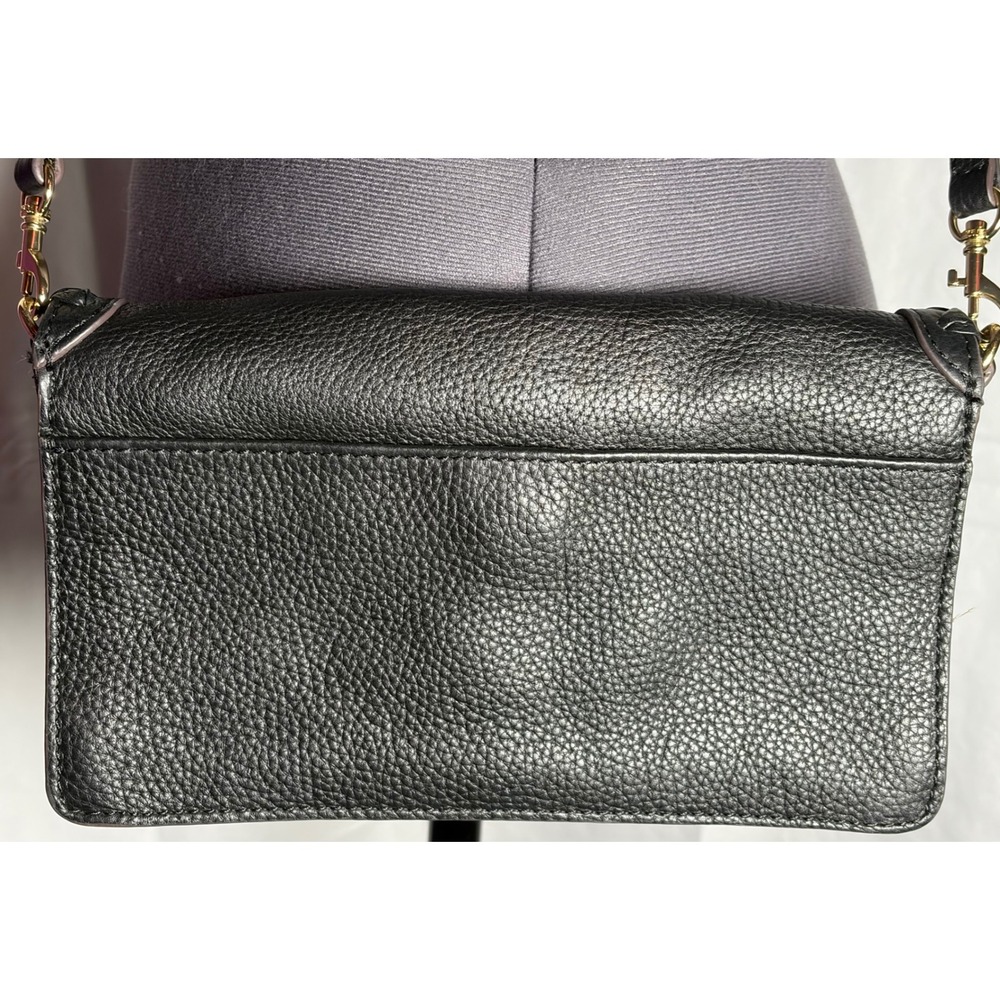 Aimee Kestenberg Glee Black Pebbled Leather Crossbody Clutch Flap Bag Whipstitch - Picture 4 of 8